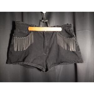 SHEIN Curve 1X Black Denim Shorts Chain Detail Stretch Plus Size Festival